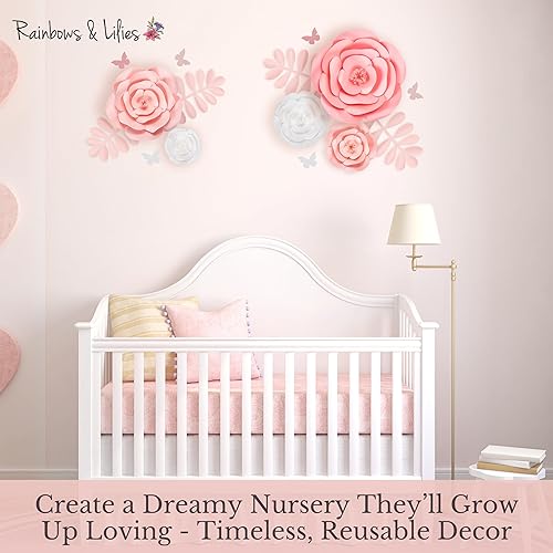Miniatura 4 de Rainbows & Lilies 15 piezas de flores de papel grandes para decoración de pared, decoración de pared 3D reutilizable para habitación de niñas,