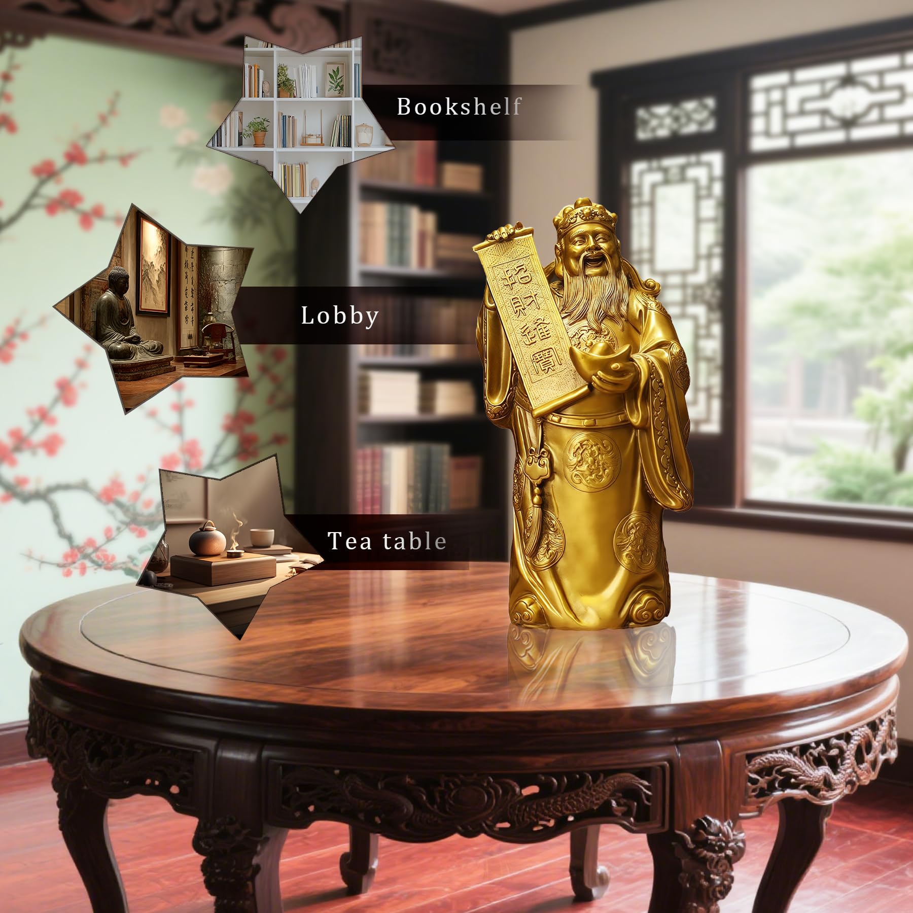 CAI Shen Mosiężna statua do wystroju domu Feng Shui - Bóg bogactwa i szczęścia, figurki i rzeźby Caishen, Tsai Shen Yeh - e