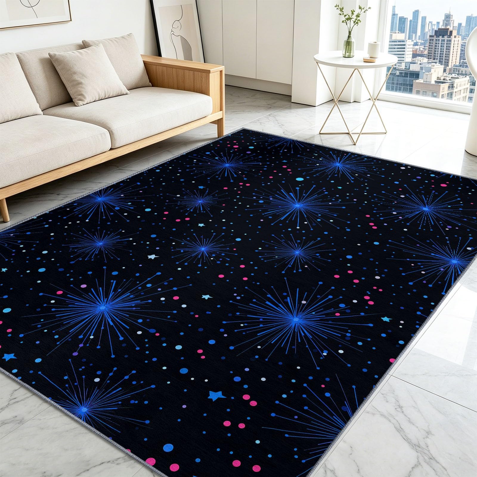 Generisch Teppich Waschbar 120 x 170 cm,Sterne Sternenhimmel Nachthimmel Teppich, Kinderzimmer Gemälde rutschfest Zusammenklappbar Teppiche Gegend für Schlafzimmer Küche
