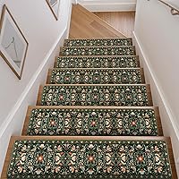 OJIA Black Floral Non-Slip Stair Treads 15PCS 30x8" Rubber Mats for Wooden Stairs - Safe for Kids, Elders & Dogs Indoor