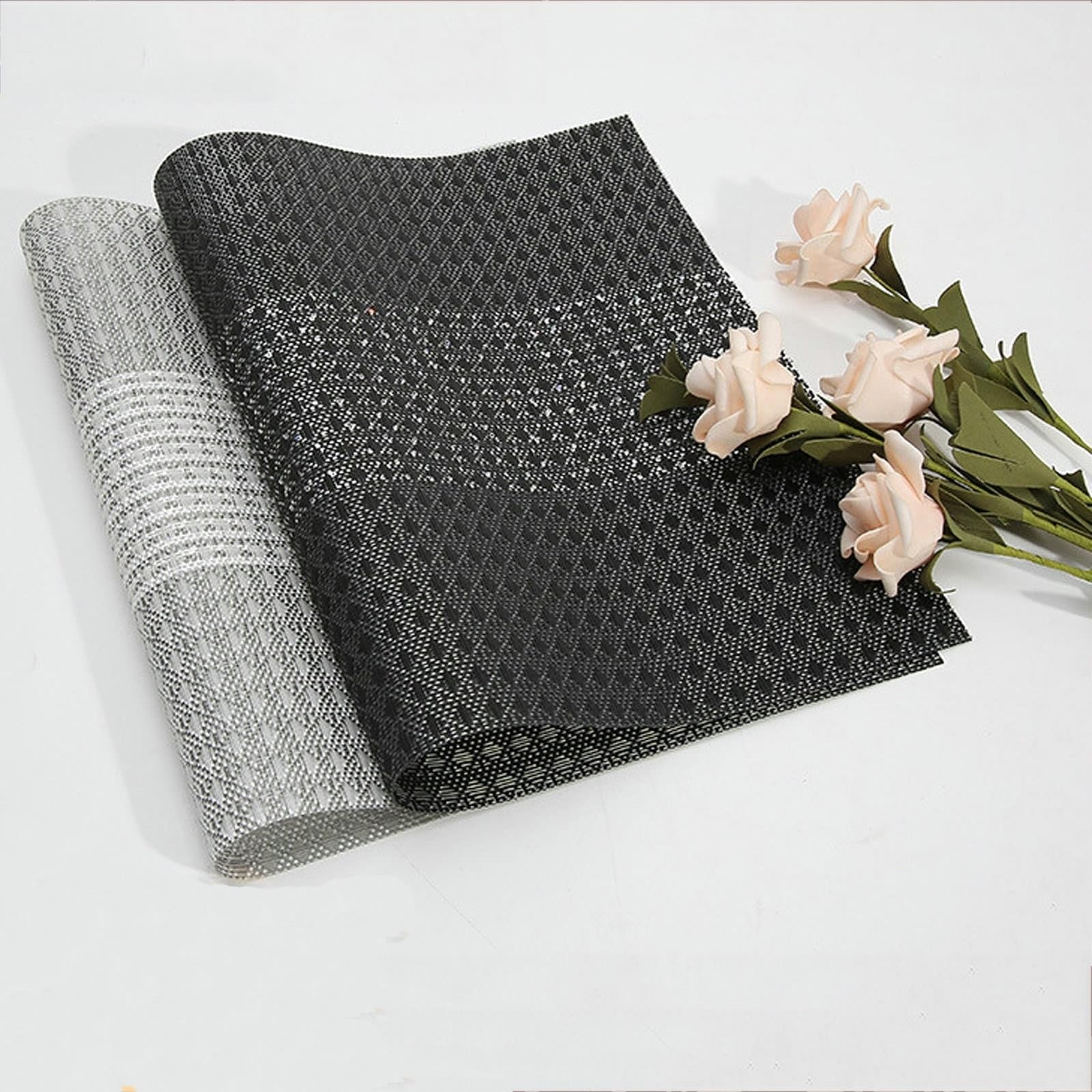 Manteles individuales gris textil 10, 70 % PVC+30 % PET manteles individuales trenzados, manteles individuales cuadrados lavables para niños para cocina, casa y restaurante, 45 x 30 cm