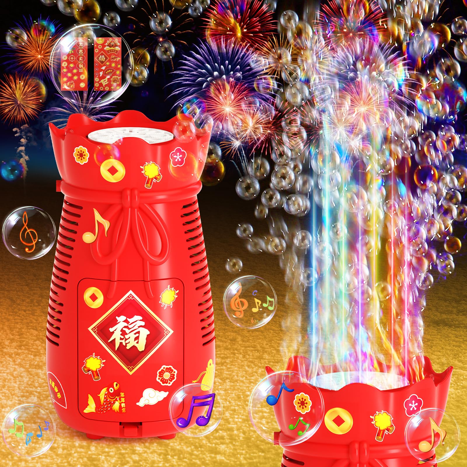 Apritsce Maquina de Burbujas, Fuegos Artificiale Maquina Pompas Jabon, Portátil Juguete Maquina Burbujas Niños con Luces y Sonido, Pompero Automatico para Boda, Cumpleaños, Fiesta, 100 ml