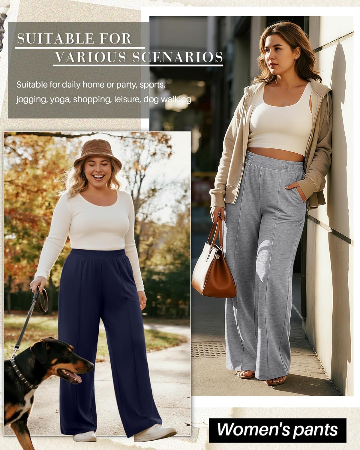 3 Pack Women's Plus Size Pants Wide Leg High Waist Casual Lounge Yoga Pants Baggy Stretchy Seams Joggers Trousers - Image 2