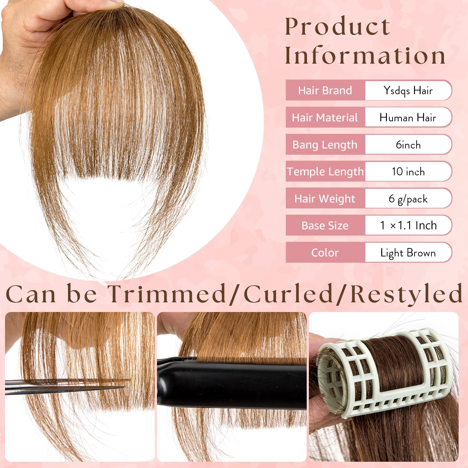Clip in Bangs 100% Real Human Hair Extensions Wispy Bangs for Women Fake Bangs Clip on Bangs Faux Hair extensions Fringe with Temples (Light Brown) - Image 2
