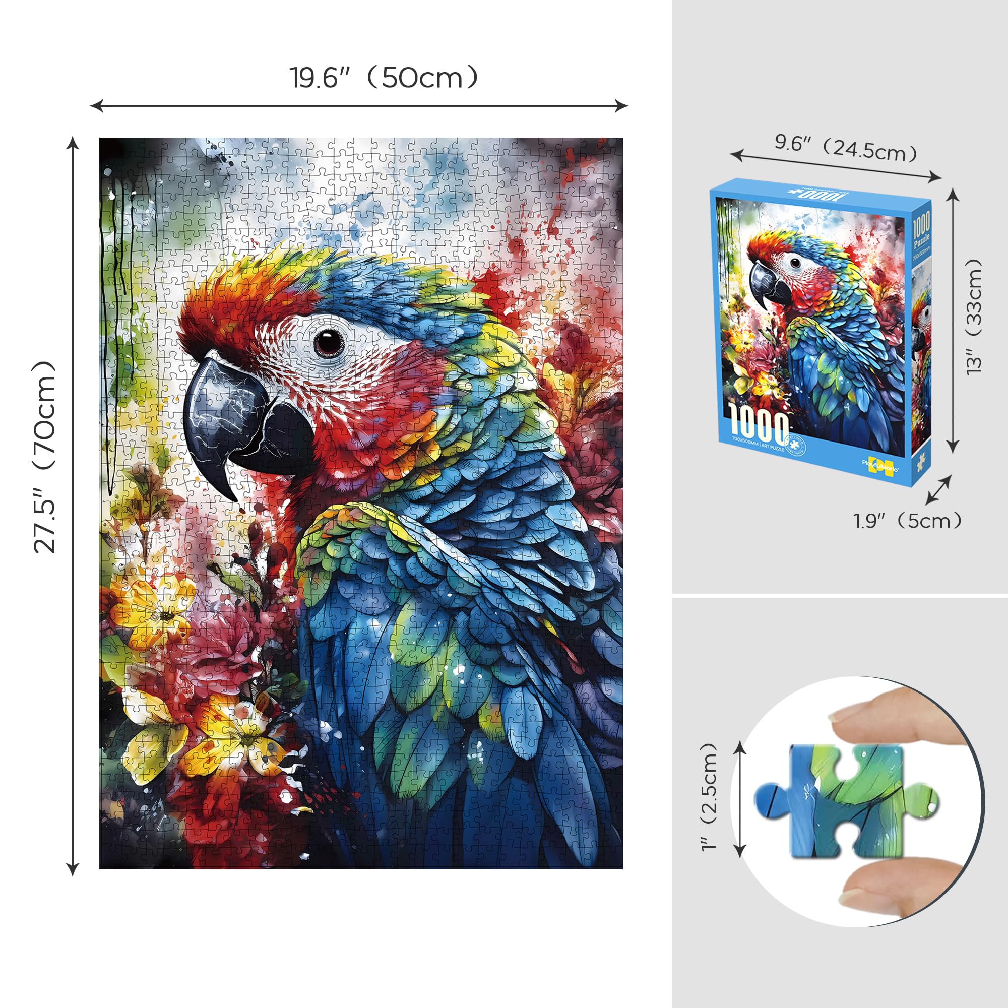 CREAFOMIFE 1000 Piece Jigsaw Puzzle for Adults Oil Painting Style Parrot Large Puzzle, Gift for Adult Puzzle Lovers (70 x 51 cm) - Image 2