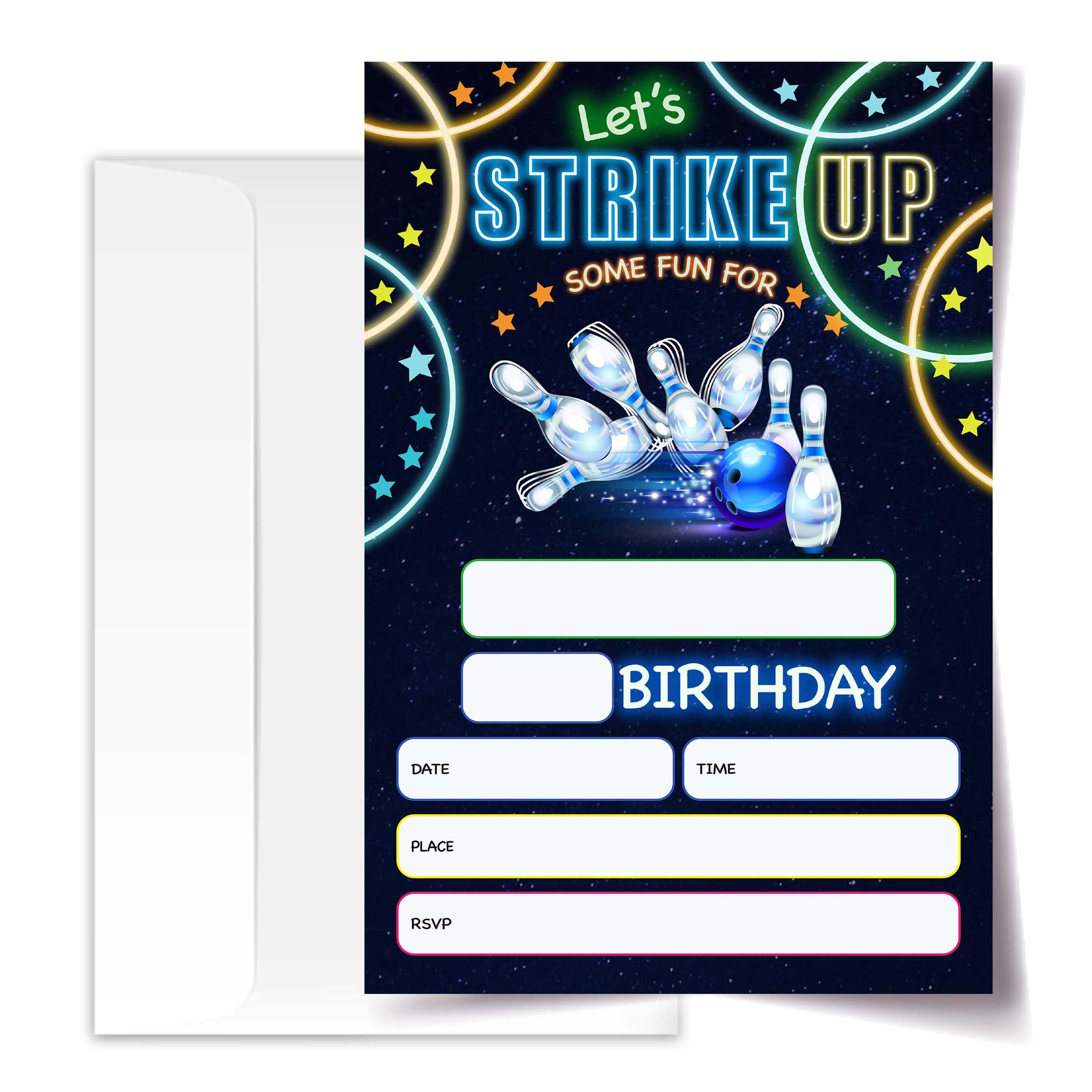 ANYEMW Bowling Birthday Invitation Cards with Envelopes Pack of 20 (4"x6"), Party Invitations for Boys, Girls, Kids, Teens, ‘Let's Strike Up Some Fun’