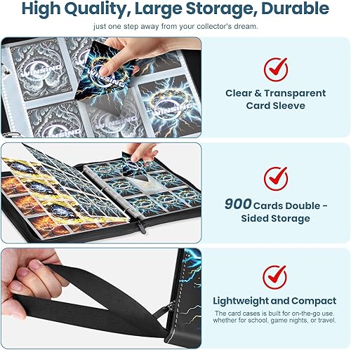 Miniatura 4 de Carpetas de tarjetas de 9 bolsillos con 900 bolsillos, funda con cremallera con 50 páginas extraíbles, carpeta comercial, fundas de álbum, hojas