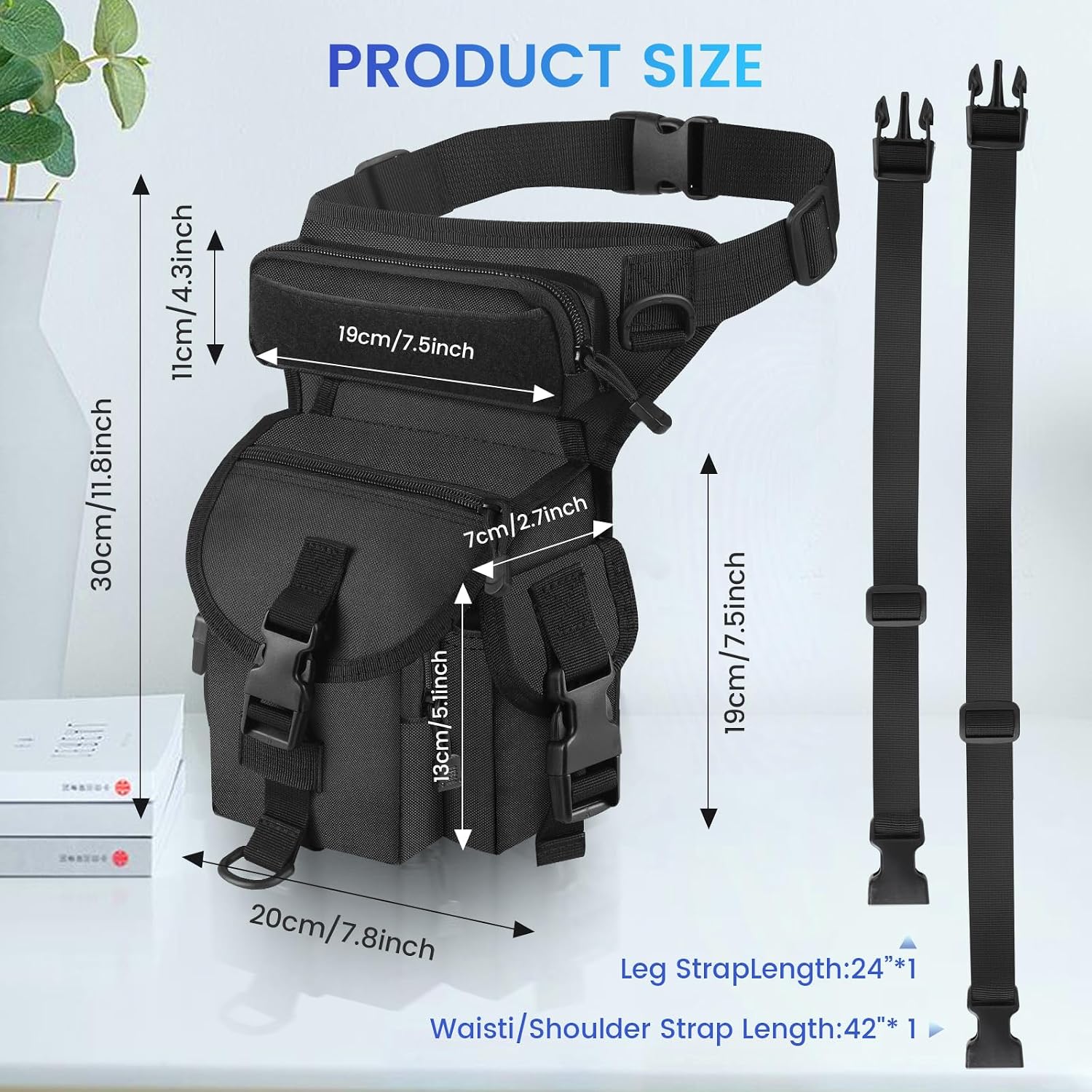 Hiking Waist Packs, Adjustable Mens Fanny Pack, Waterproof Belt bags, Drop Leg Bag, for Camping, Tactical,Cycling