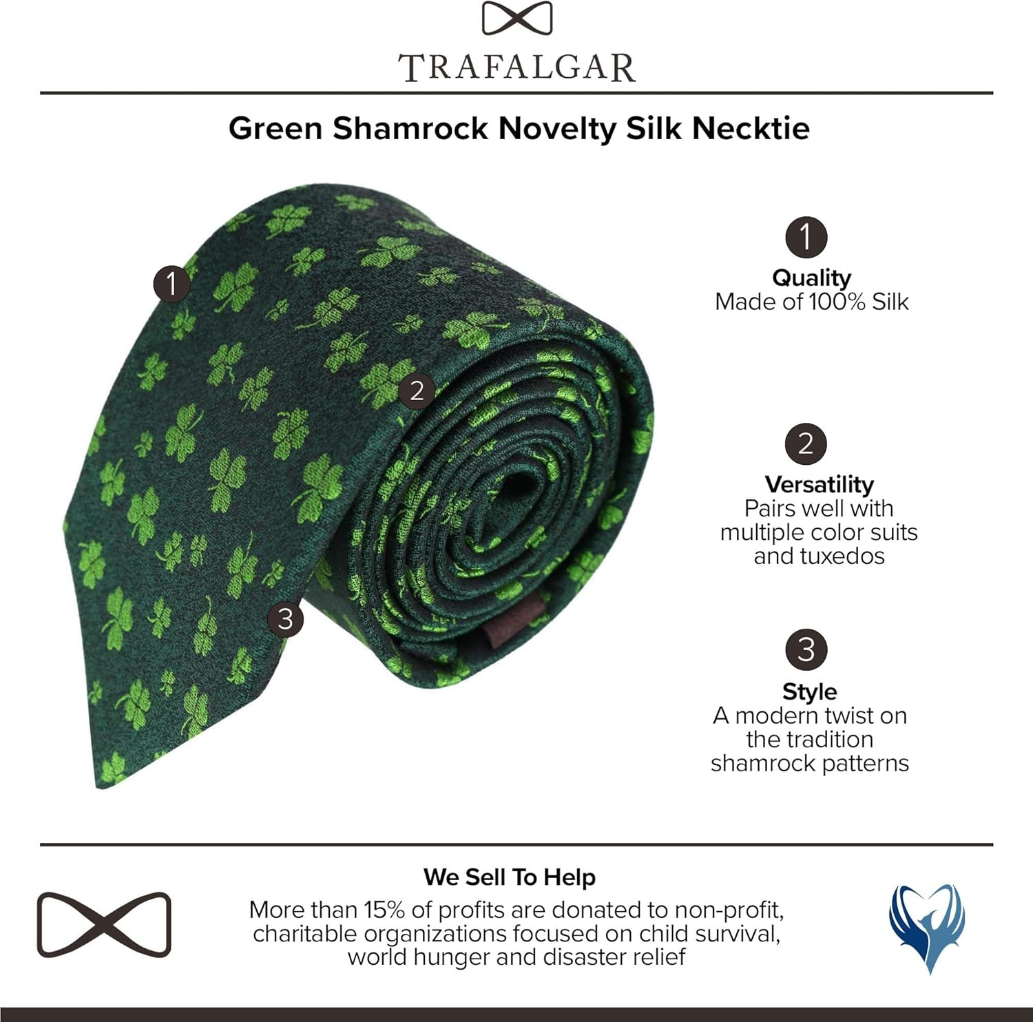 Trafalgar Men's Green Shamrock Novelty Silk Necktie