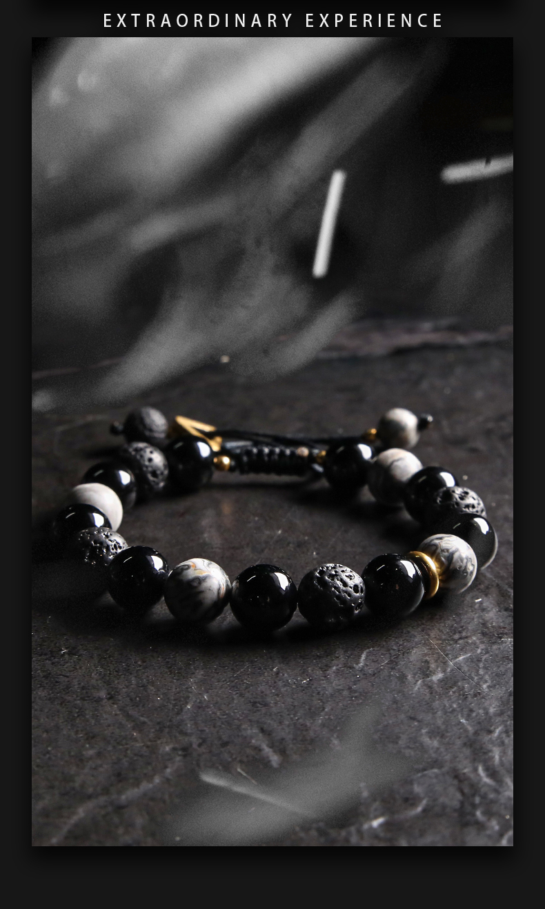 Pulsera de obsidiana negra para hombre 10mm ajustable miniatura 7