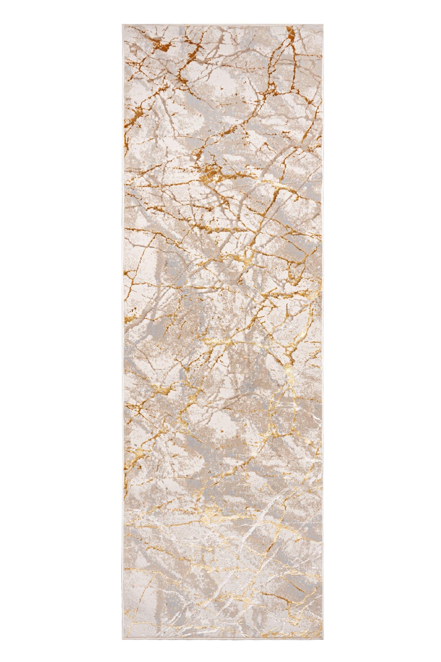 Mazovia Tappeto per Corridoio - Passatoia Corridoio Moderne - Motivo Astratto - Tappeto a pelo Corto per Ingresso, Salotto - Certificato Oeko-Tex - Tappeto Beige Crema con Oro 70x750 cm