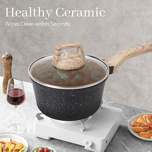 Miniatura 7 de Juego de ollas y sartenes antiadherentes de 23 piezas, juego de utensilios de cocina de granito, sin PFOA, incluye sartenes, cacerolas, plancha,