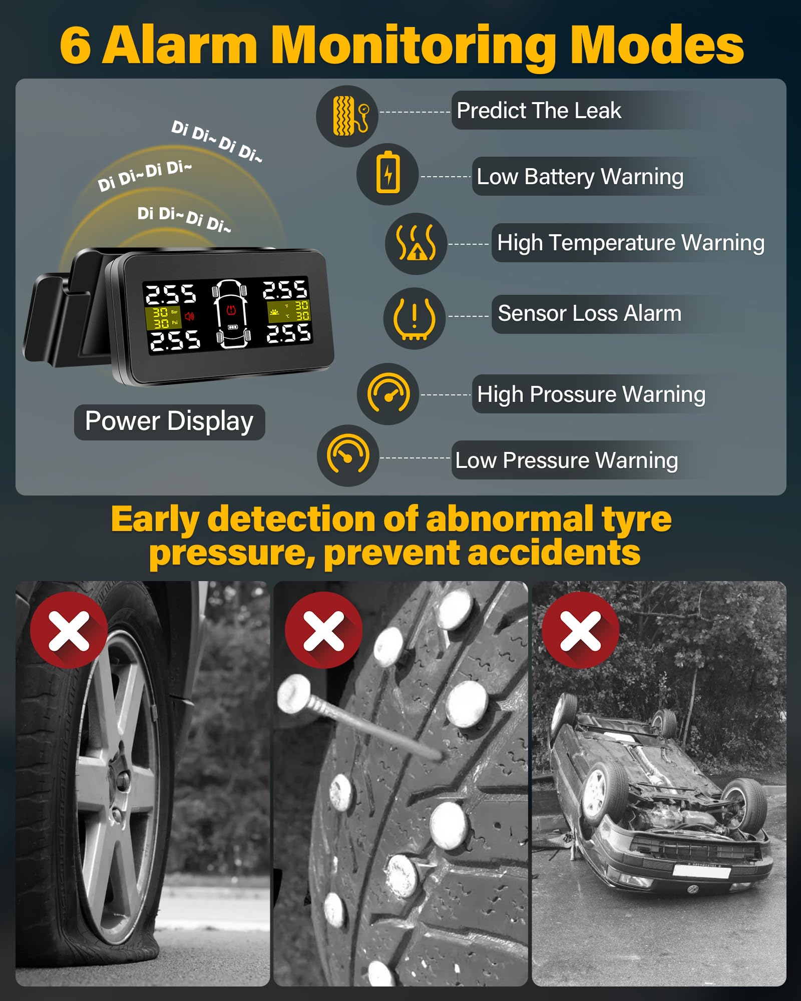 TPMS system kontroli ciśnienia w oponach z bezprzewodowym systemem monitorowania ciśnienia w oponach 3,5 cala, zdejmowany uchwyt 0,01 bar, wysoka precyzja ładowania solarnego/typu C, TPMS z 4