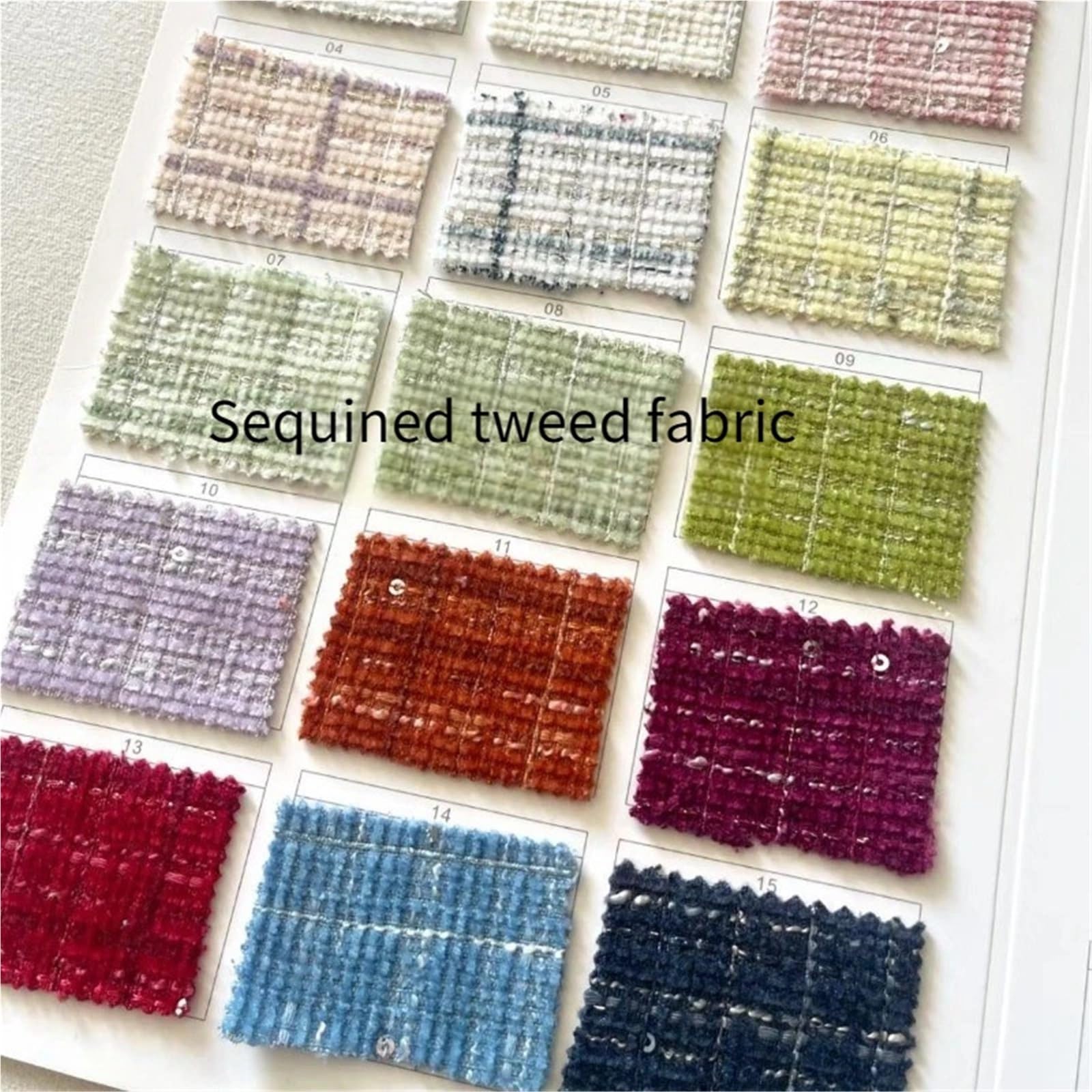 Tradycyjna tkanina tweedowa, Polyester Tweed Sequin Fabric For DIY Sewing Coat Skirt Vest Multicolor 100cmx148cm(Beige)
