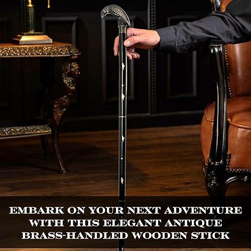 Miniatura 4 de Generic R K Antique Collection - Bastón de madera de latón macizo antiguo estilo mango de cabeza de cuervo, 37 pulgadas, negro