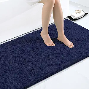 Smiry Luxury Chenille Bathroom Rugs 71x47, Extra Soft and Absorbent Shaggy Bath Mat, Machine Washable, Non-Slip Plush Carpet Runner for Tub, Shower, and Floor, Home Decor Accessories, Navy Blue