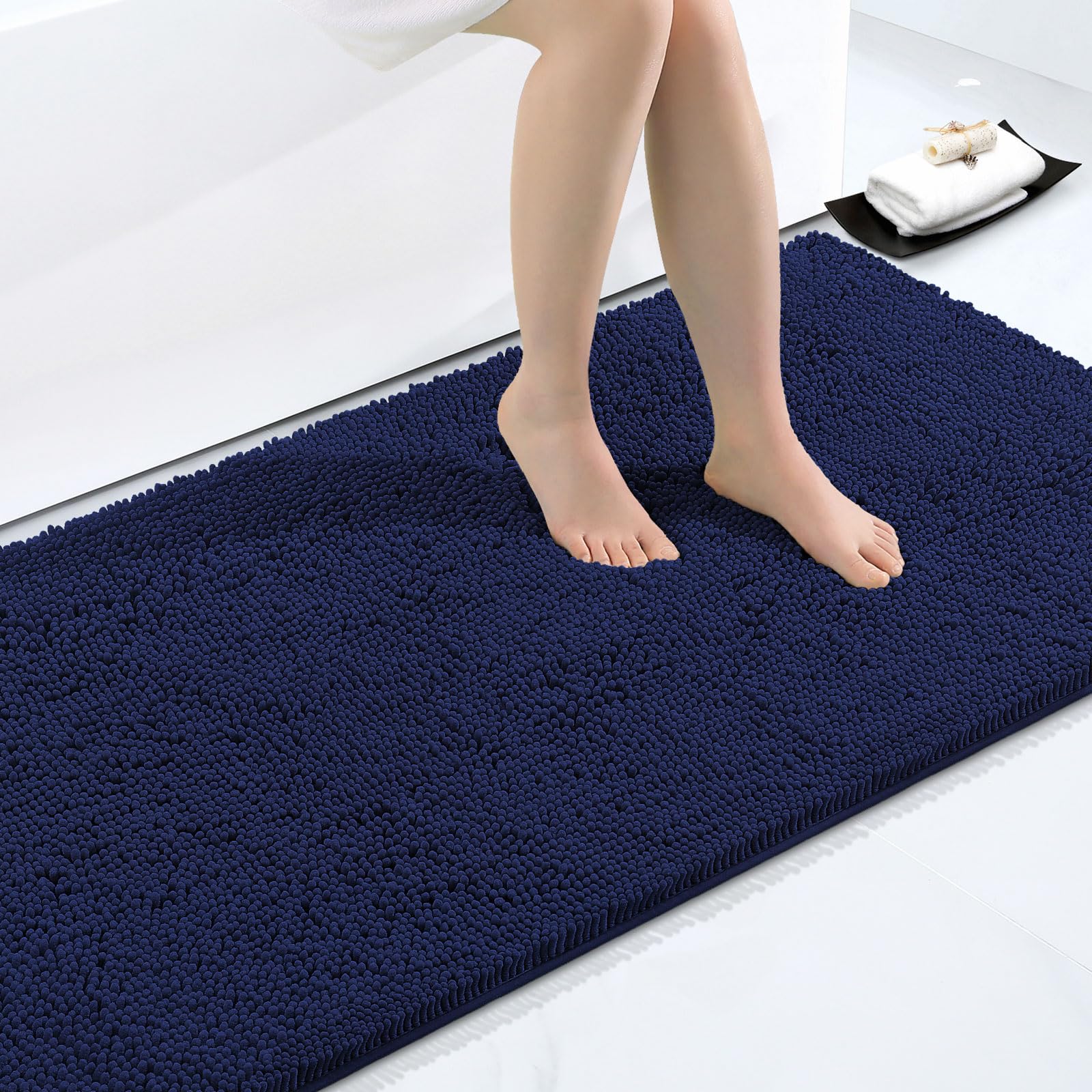 Homaxy Tappetino da bagno antiderapant,tappeto da bagno in morbida ciniglia, tappetino da bagno assorbente, lavabile in lavatrice, 60 x 120 cm, blu