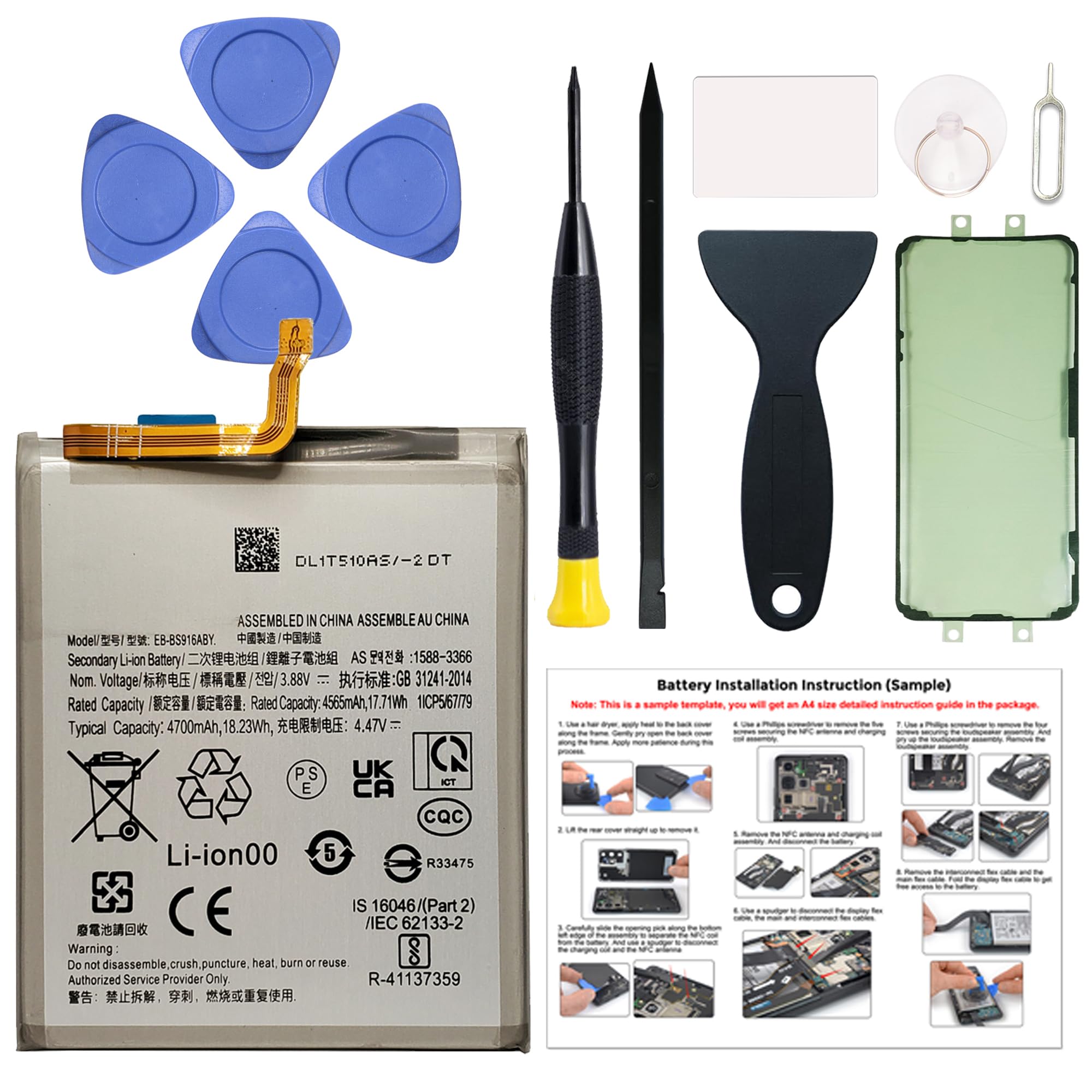 New Upgraded Battery for Galaxy S23 Plus, EB-BS916ABY with Repair Tools