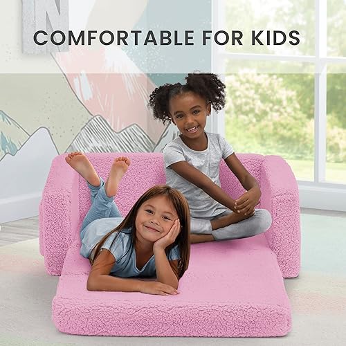Miniatura 4 de Delta Children Cozee - Sofá convertible 2 en 1 de sherpa abatible para niños, color rosa Rosado,Gris