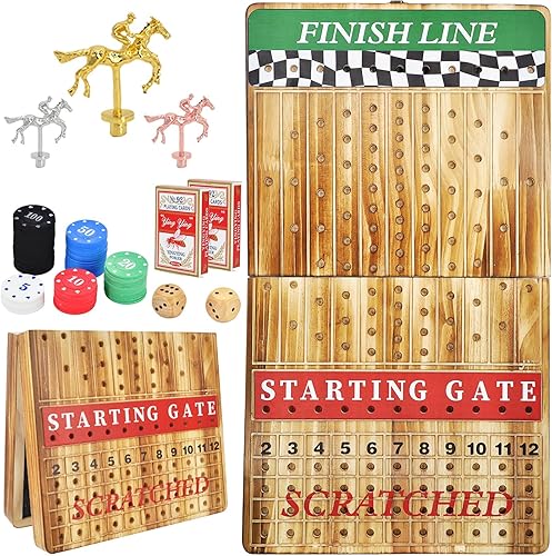Miniatura 8 de MerryPony Juego de carreras de caballos grande de 21 pulgadas con 11 caballos de metal, juego de mesa plegable de madera maciza con 100 fichas de