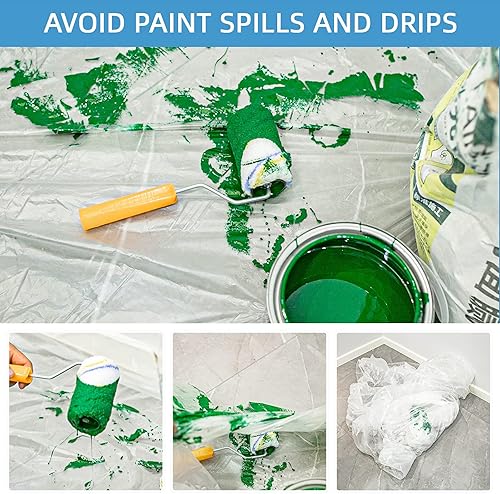 Miniatura 4 de Aykksu 10 paños de plástico para gotaspaños de polietileno transparente para lona de pintura de plástico, funda impermeable para muebles y funda de