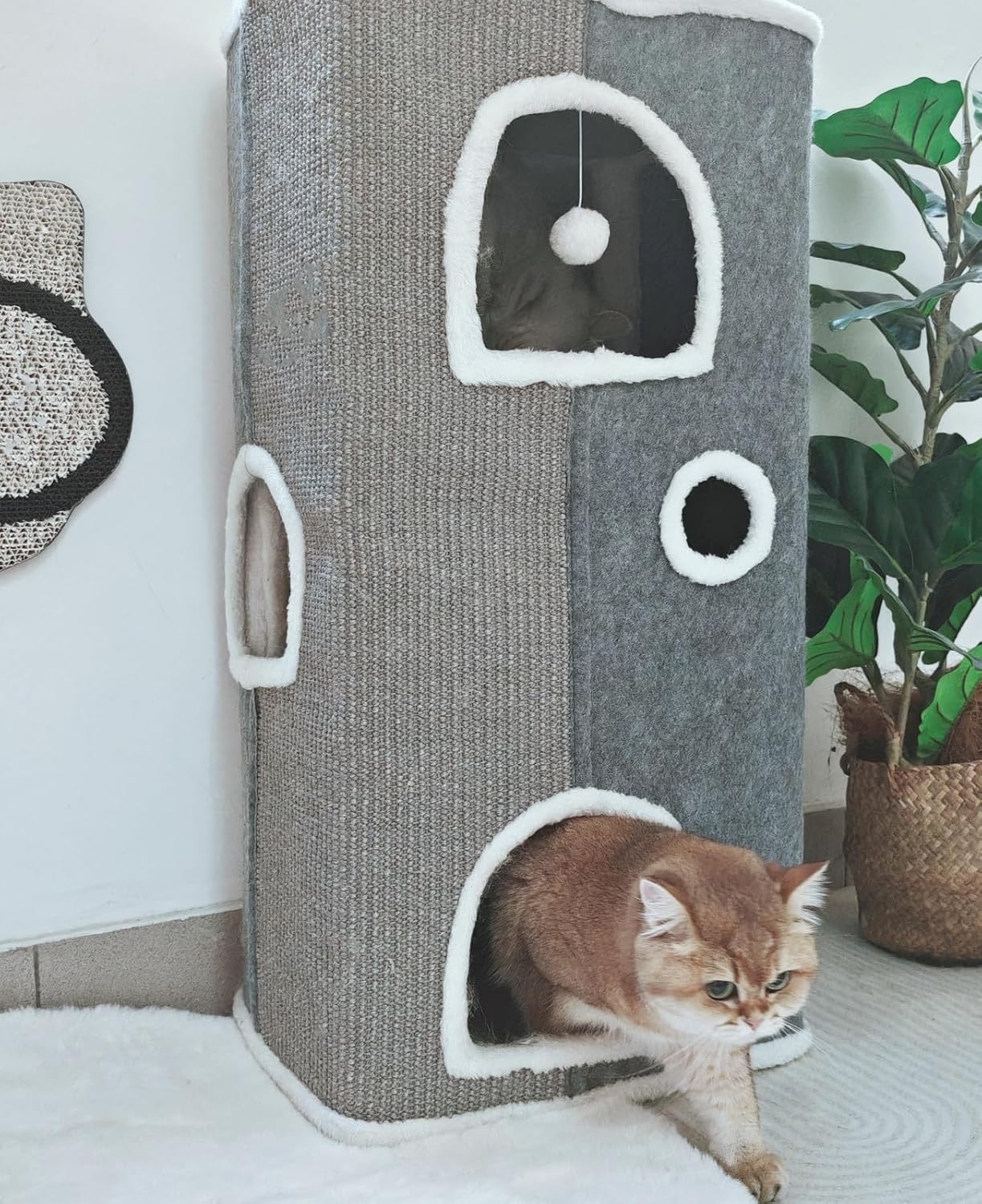 review 4-Level Cat House for Indoor Cats, Large Adult Cat Cave Bed Cats Cube House with Scratch Pad Cat Towers, Cute Kitten Condo Hideaway Hut with Soft Pillow Mat for Multi Pets Under 55 lbs
