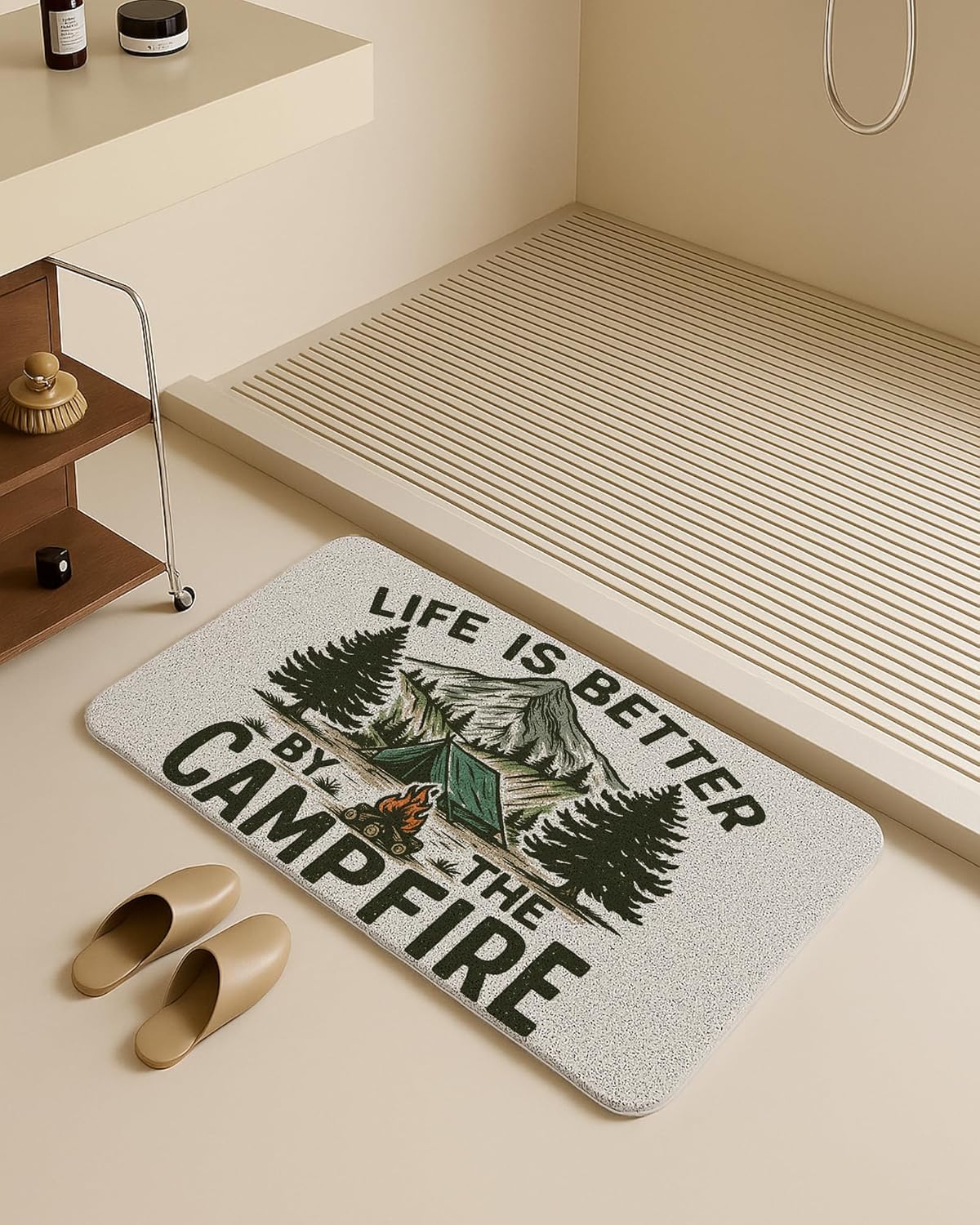 Camping Door Mat, Life is Better by The Campfire Camping Welcome Doormat for Porch Entryway Entrance Front Door, Camper Welcome Mat Outside, 17x30 Inch