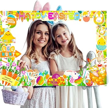 Easter Photo Booth Props Frame Happy Easter Egg Bunny Selfie Photobooth Props for Photoshoot Spring Photography Props Creative Funny Backdrop Posing Signs DIY Craft for Easter Party Suppliers