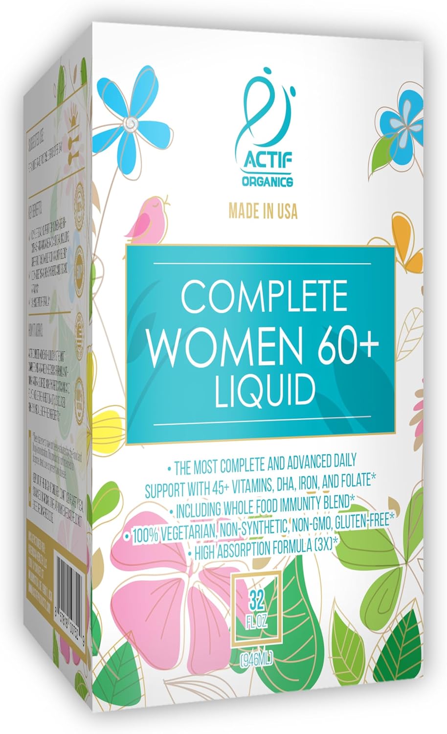 ACTIF Liquid Daily Multivitamin for Women Age 60+ with 45+ Advanced Factors – Non GMO, Made in USA, 32oz