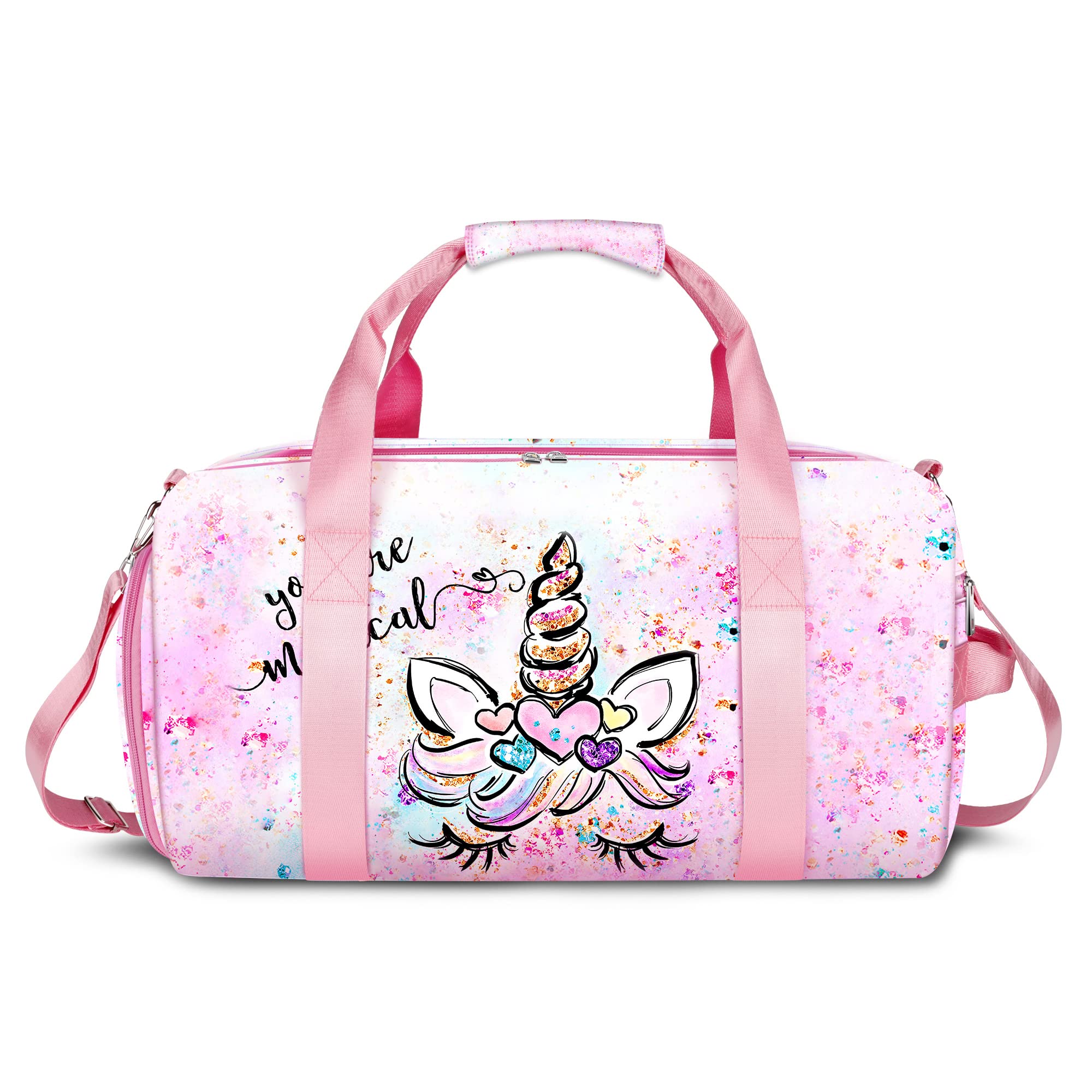 Sac de Sport Enfant,Sac de Danse Fille,Enfant Sac de Voyage avec Compartiment à Chaussures et Compartiment Humide