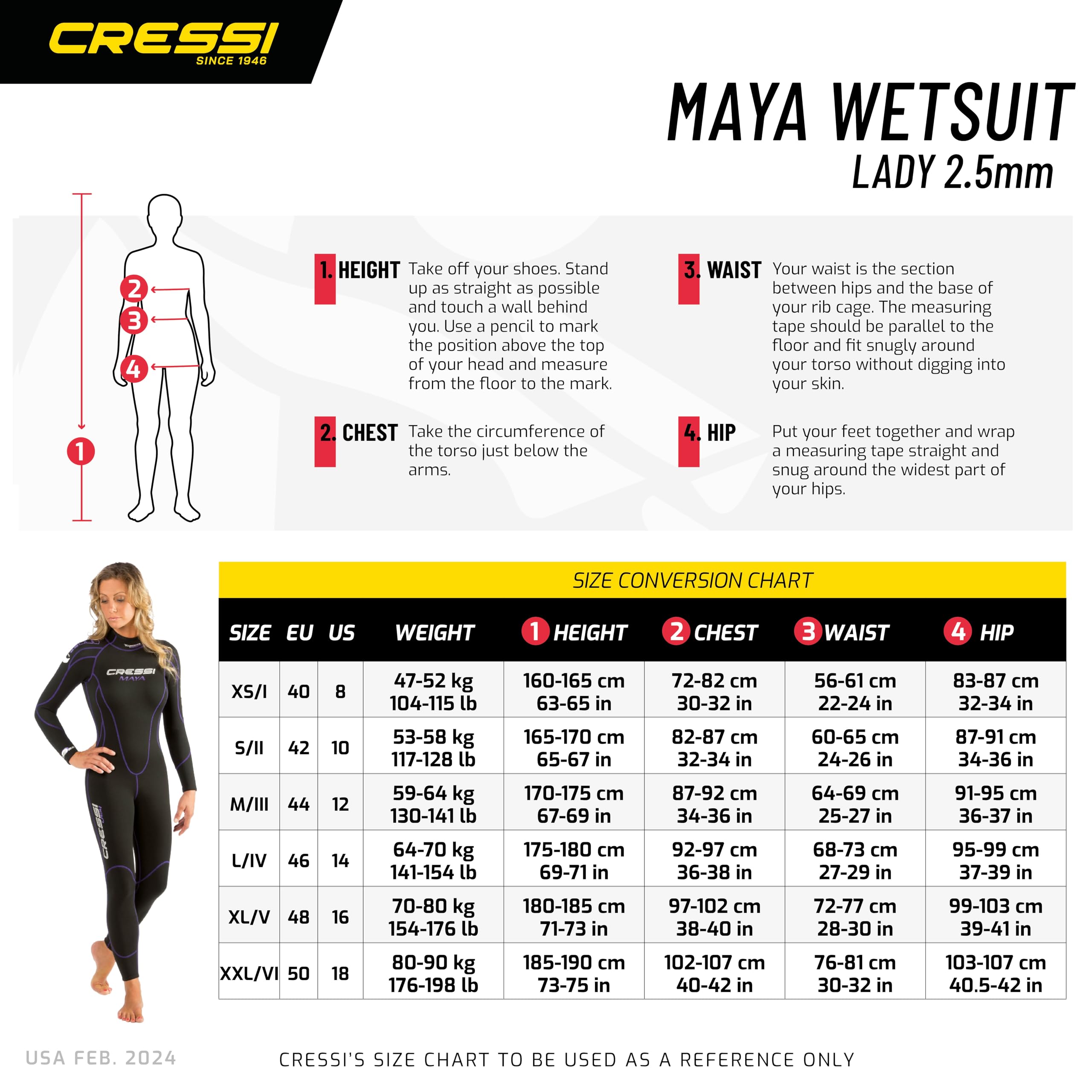 Cressi Maya Lady Monopiece Wetsuit Traje de Neopreno 2.5mm de una Pieza para Mujer