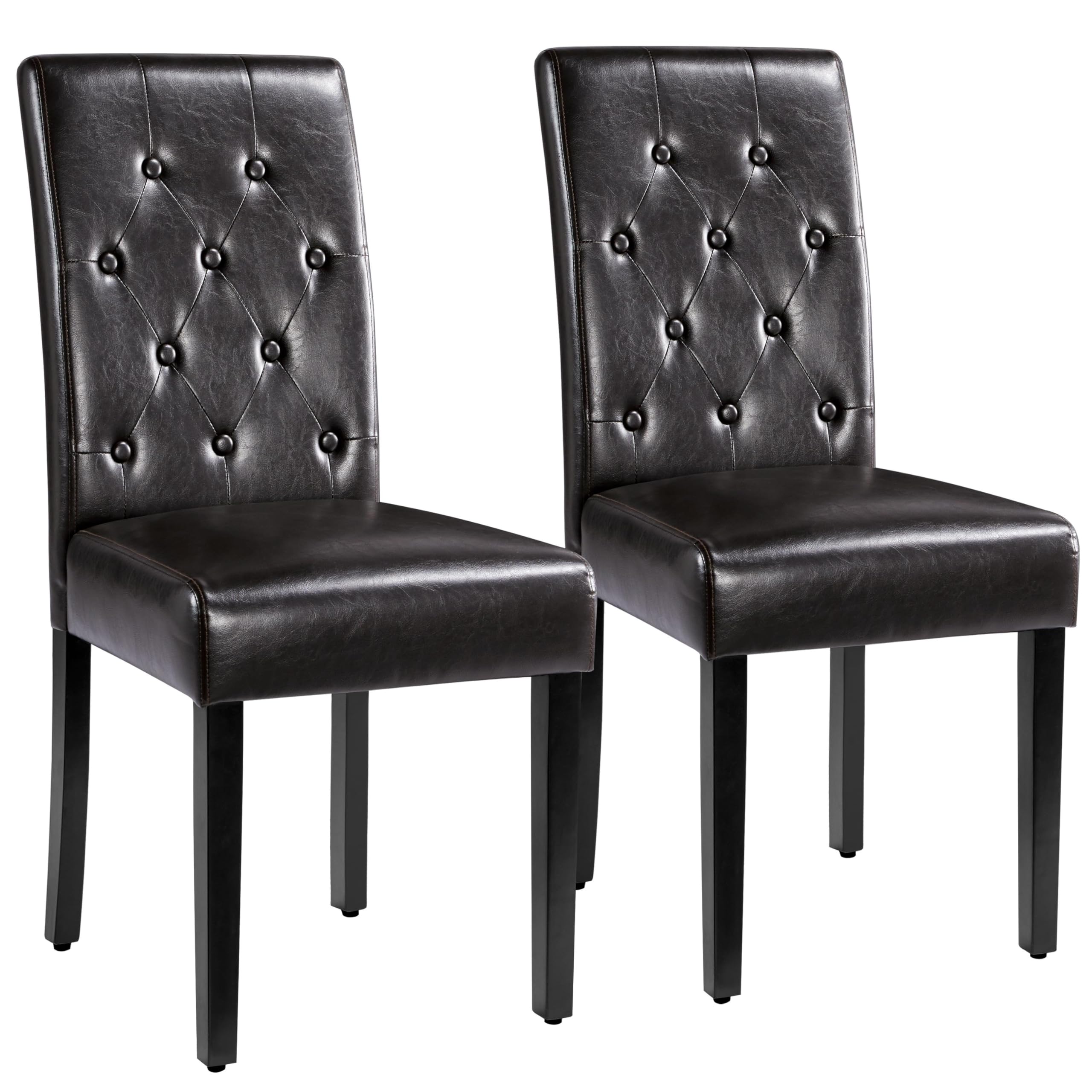 Yaheetech Dining Chairs Set of 2 Modern Faux Leather Dining Room Chairs with Sturdy Wood Legs for Living Room and Kitchen, Brown — image 1
