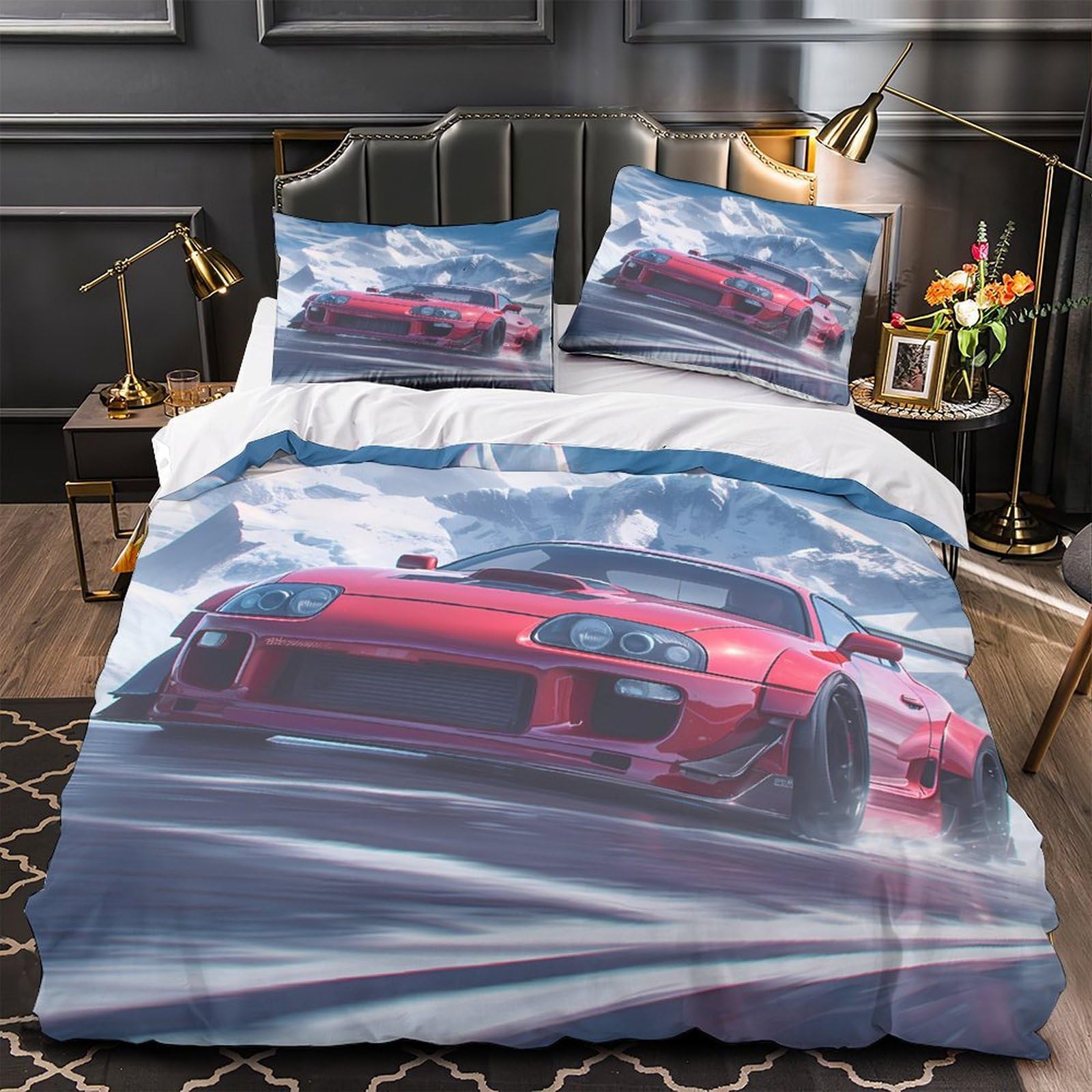 Housse de Couette Haute Performance Course Automobile Sport 3D Microfibre Drap de Couette 2 Taies