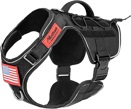 Arnés táctico de cuerpo completo para perros pequeños, chaleco reflectante sin tirones para perros con asa con parche de bandera estadounidense,