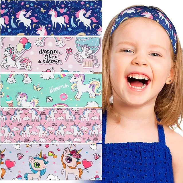 5 Bandeaux Licorne Fille - Serre-tête Élastique Large pour Sport et Coiffure