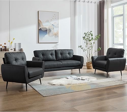 Miniatura 3 de TYBOATLE Sofá sofá de 61 pulgadas, sofás de dos plazas pequeños para sala de estar, sofá de cuero moderno de mediados de siglo, mini sofá copetudo