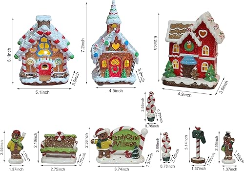Miniatura 2 de MOMENTS IN TIME Juego de 10 piezas de aldea de pan de jengibre, luces LED, funciona con pilas, poliresina pintada a mano
