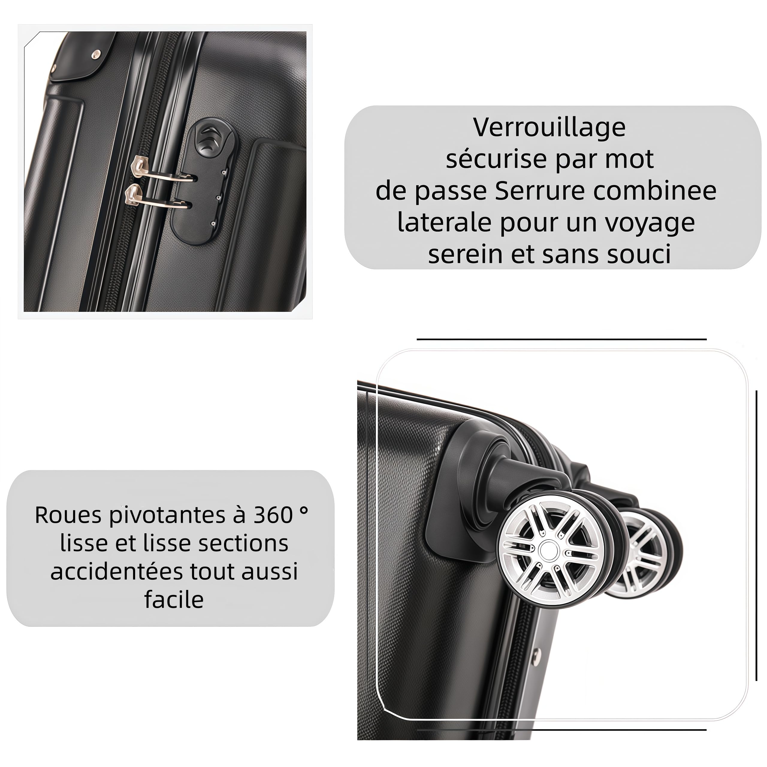 Valise Cabine 20″ (55 cm) Rigide ABS Léger et Durable, Bagage de Voyage Trolley 4 roulettes 360°, Suitcase Pas Cher, Soute Avion 20kg