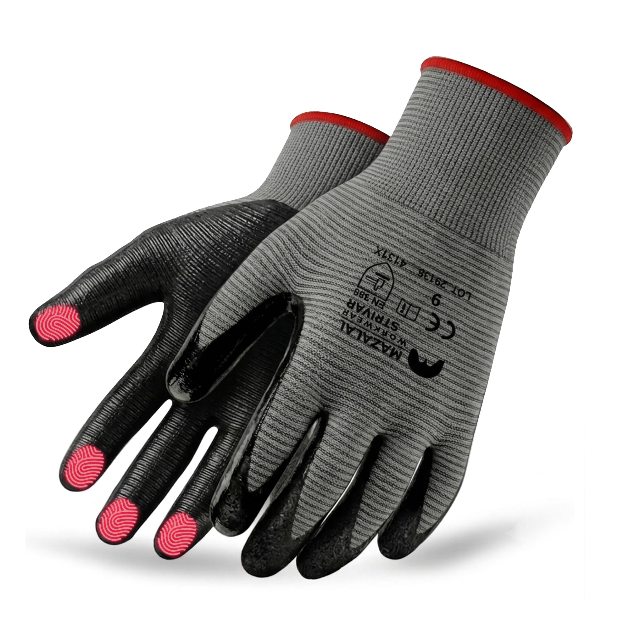 STRIVAR Handschuhe Arbeit Herren & Damen – Nitrilbeschichtete Touchscreen Handschuhe Garten – Schutzhandschuhe EN 388 4131X – Mechaniker, Montage, 