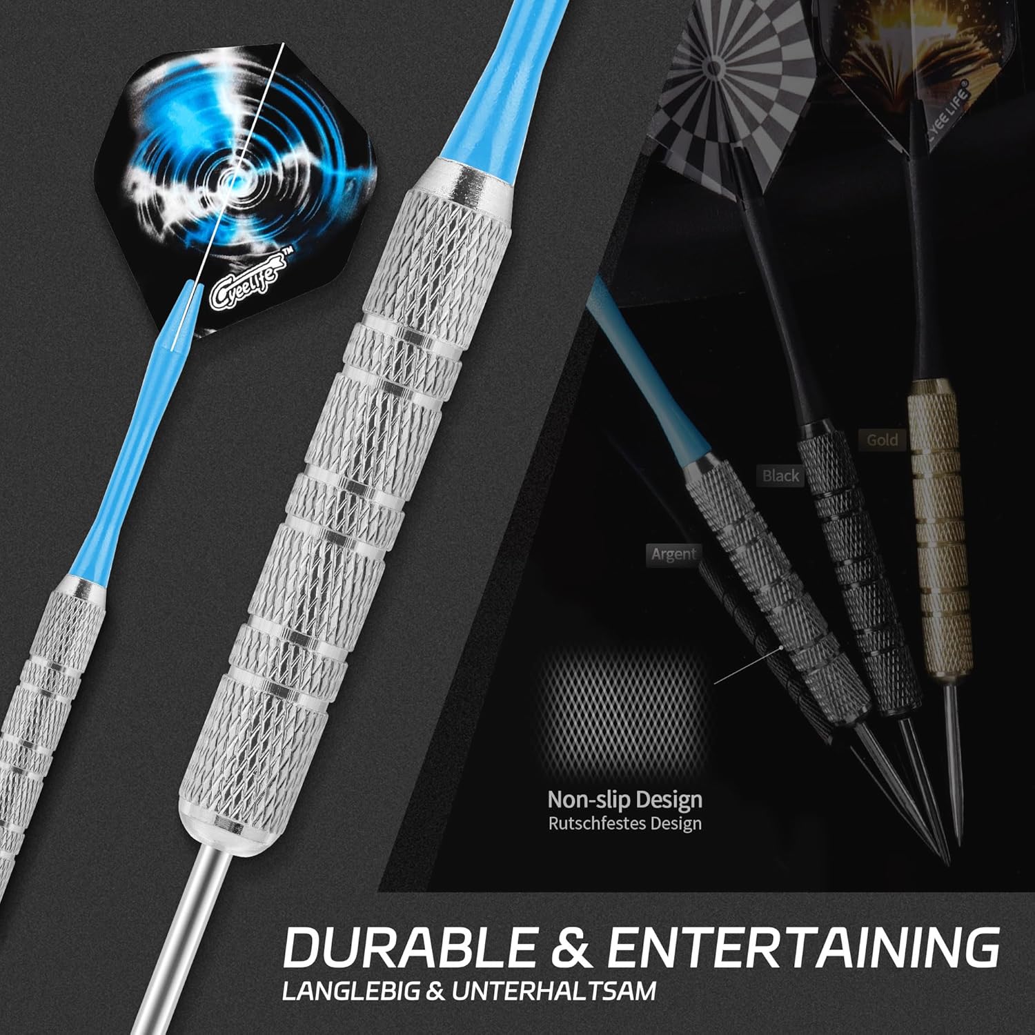 CyeeLife Darts Metal Tip, 18 Pieces Professional Steel Darts, Steel Darts Set with Shaft and Flights, for Beginners and Hobbyists