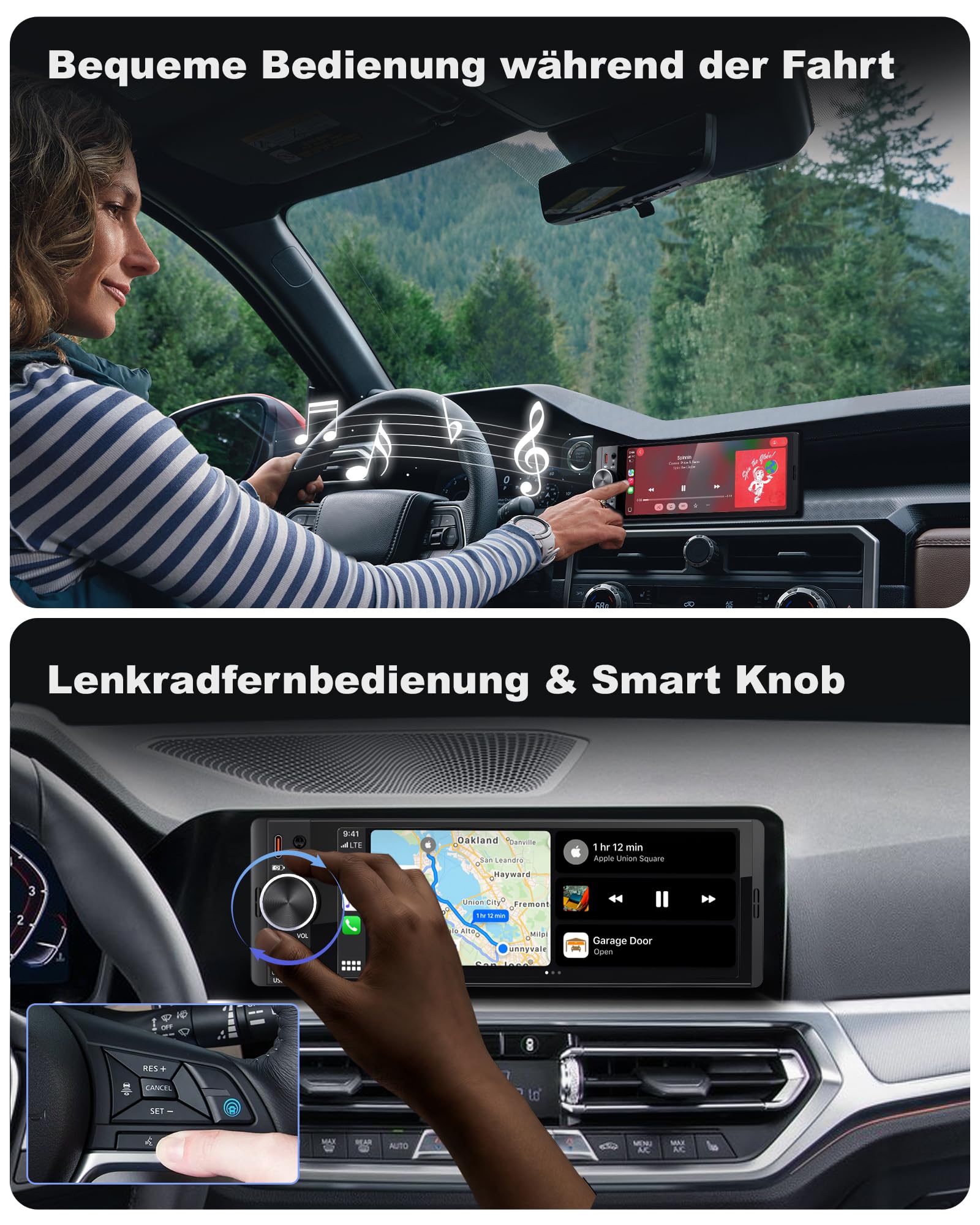 DAB/DAB+ 6,36 Zoll 1 DIN Autoradio mit Drahtlosem CarPlay & Android Auto, Schnellladung, Drahtloser Spiegel-Link, Voice Control, AHD Rückfahrkamera & Mikrofonunterstützung/DSP/SUB/AUX/AM/FM/RDS