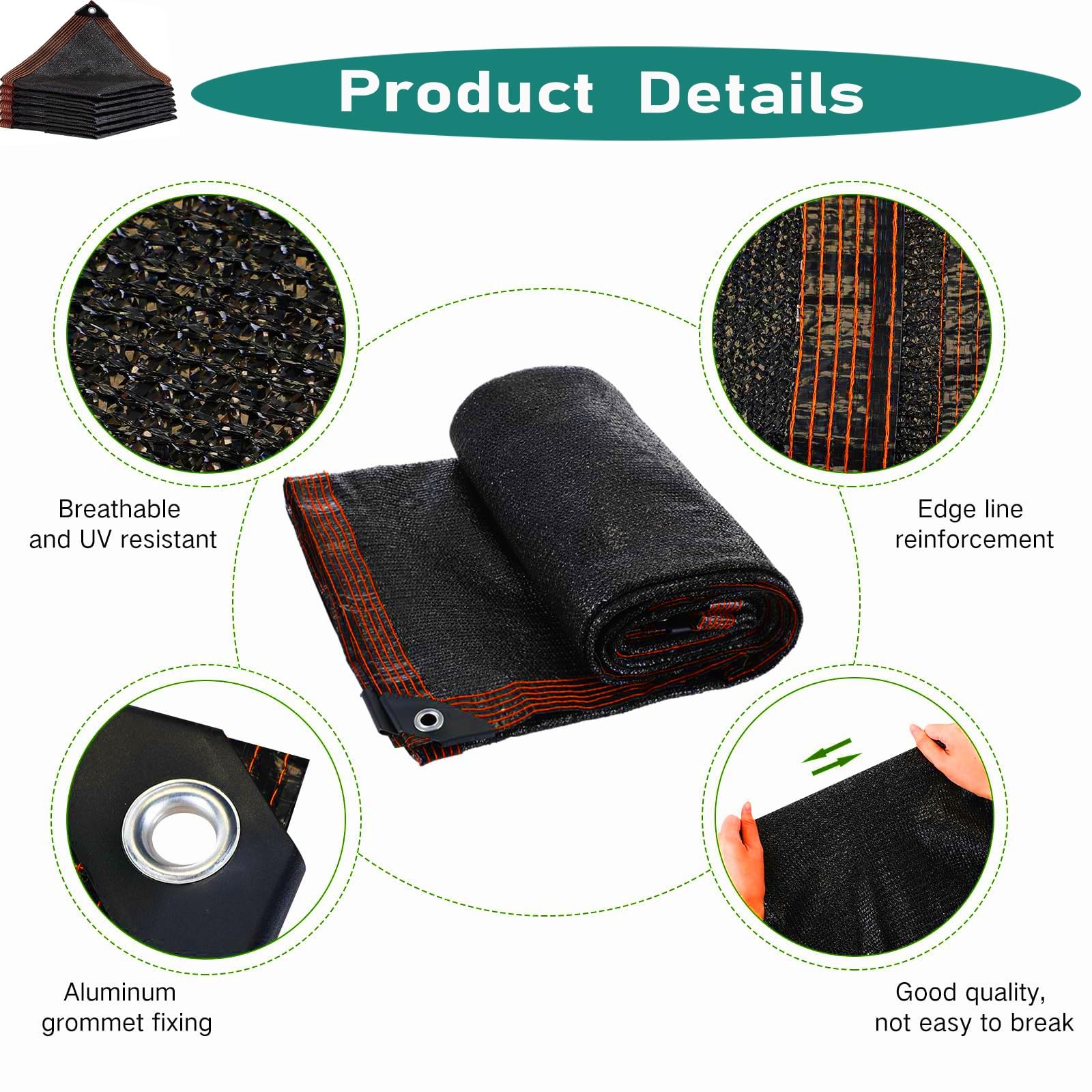 Lona de malla negra resistente a los rayos UV para zonas frescas, invernaderos, camas elevadas, mascotas, gallineros, 19 x 29 pies