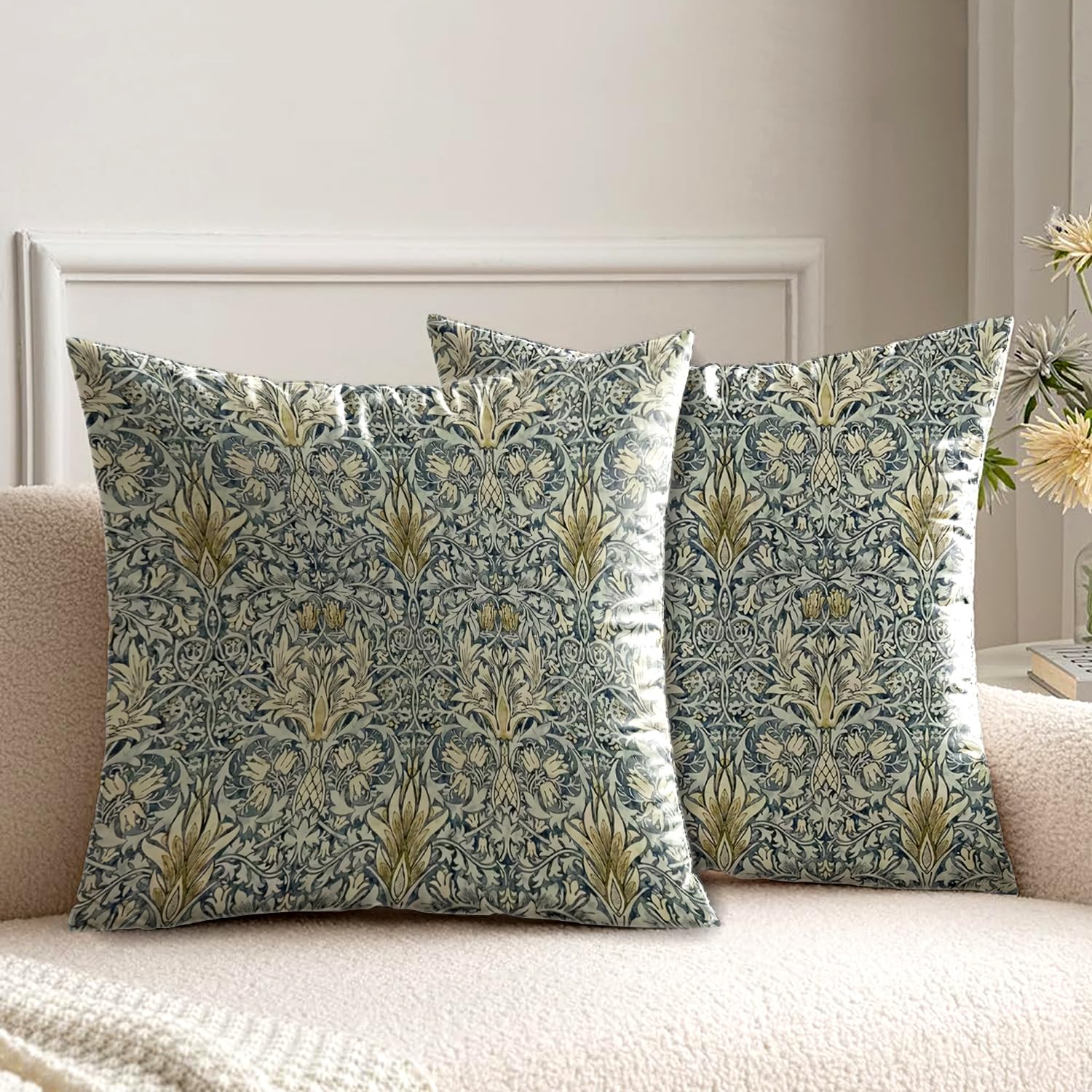 HUASHUZI Kissenbezug Kissen William Morris deko für sofakissen kissenbezüge 2er Set doppelseitiges Muster dekokissen couchkissen kissenhülle Sofa Schlafzimmer Wohnzimmer Zimmer zierkissen