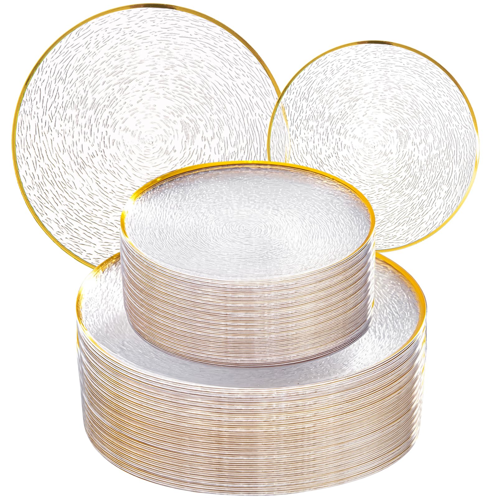 Photo 1 of Licaere 60Pcs Clear Plastic Plates - Clear Disposable Plates With Gold Rim - Heavy-duty Gold Plates, Party Plates Include 30Clear Dessert-Platos,30Dinner-Platos for Wedding ? Party ? Summer