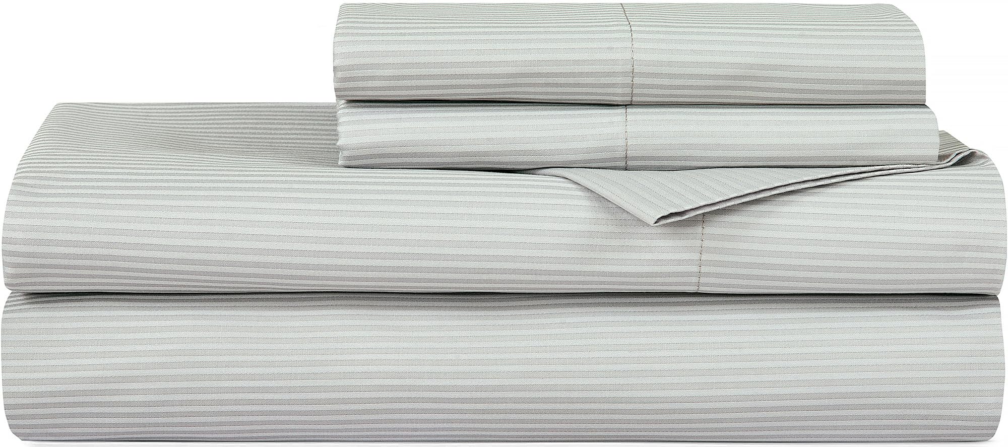 ROYALE LINENS300 Thread Count 100% Long Staple Combed Cotton Stripe Sheet Set - 4 Piece King Bed Sheets - 1 Fitted, 1 Flat & 2 Pillow Cases - Soft Cool & Crisp Sheet Set (King, Narrow Stripe Grey)