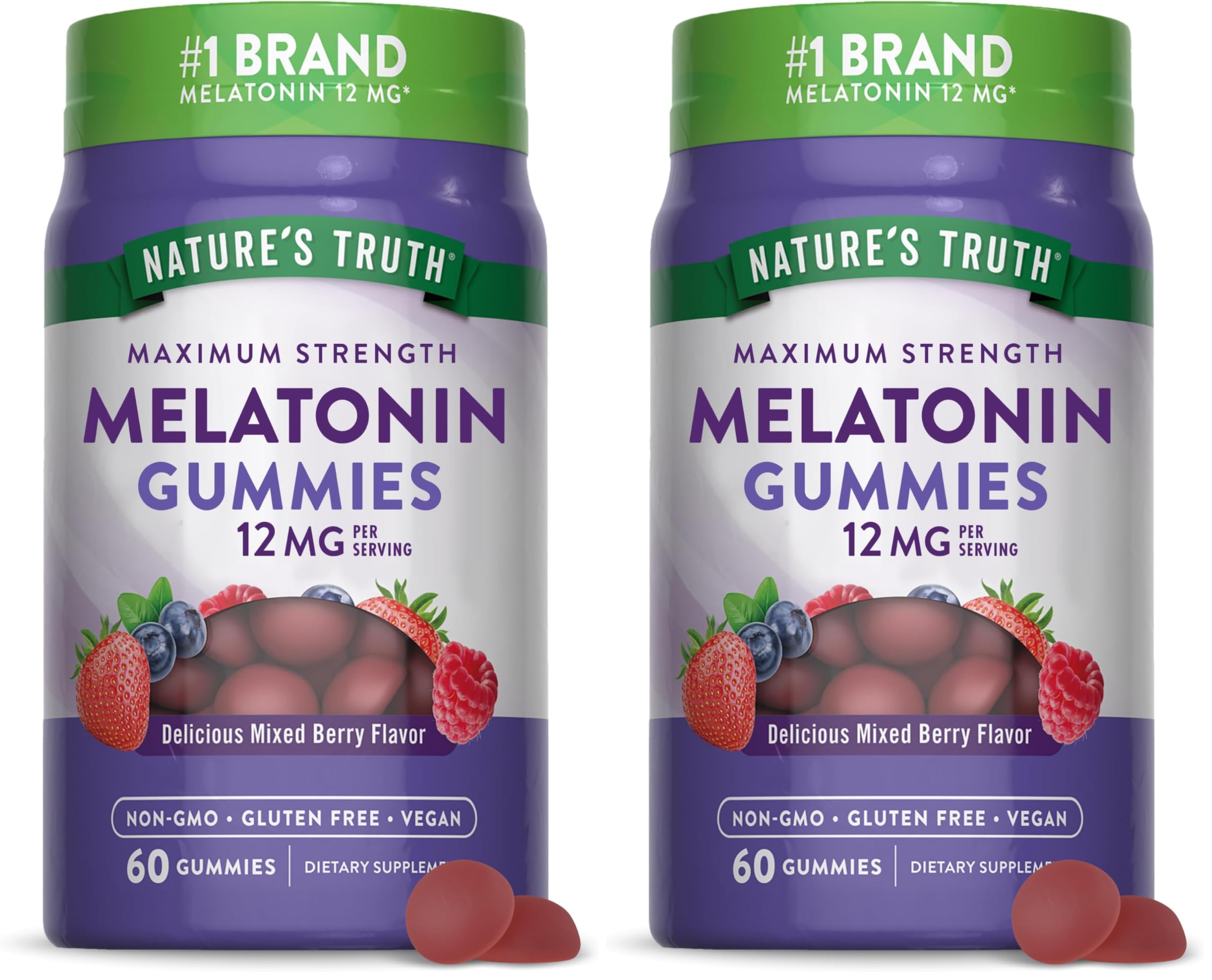 Nature's Truth Melatonin Gummies | 12mg | Mixed Berry Flavor | Vegan, Non-GMO & Gluten Free Supplement: 60 Count (Pack of 2)