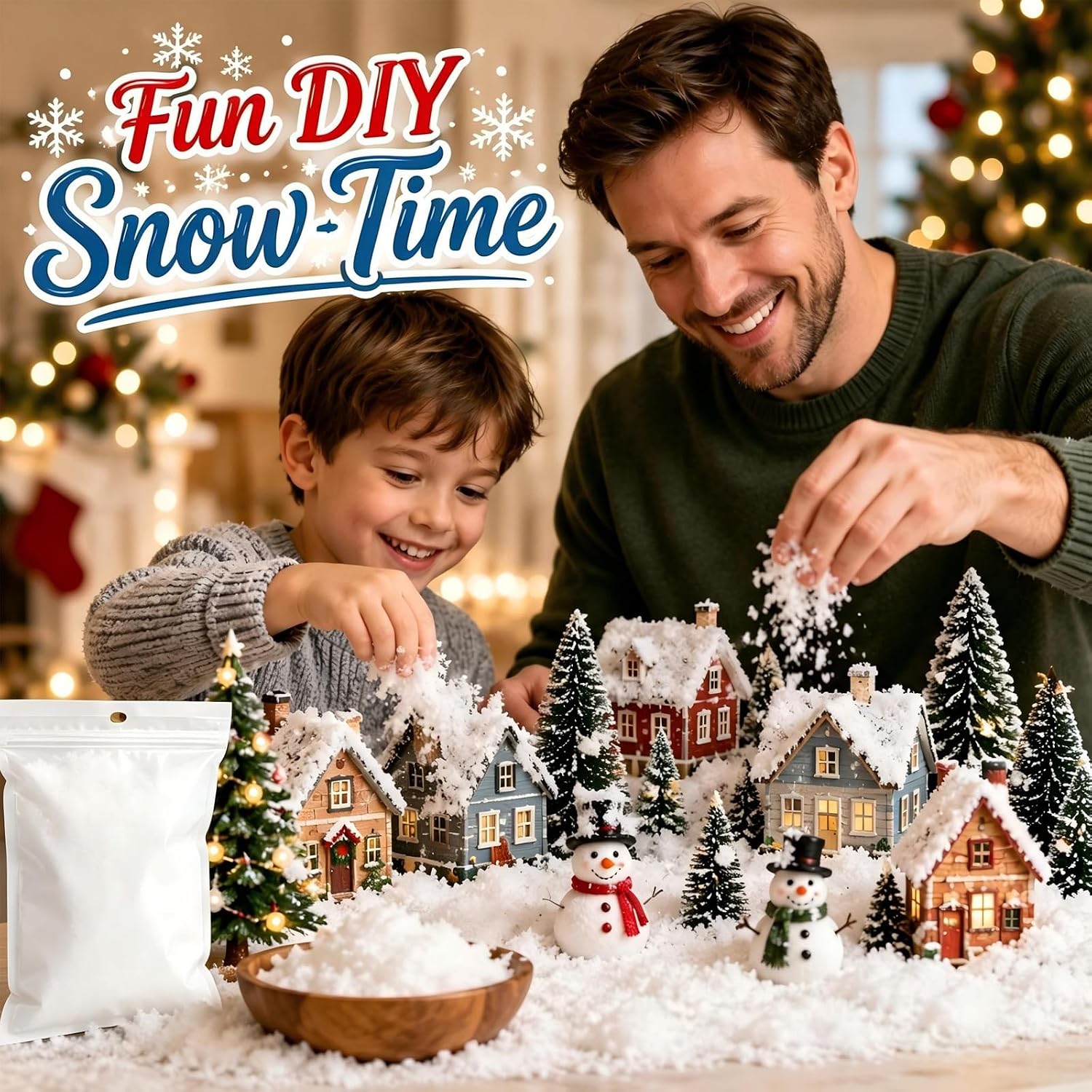 Fake Snow for Christmas Village, 12oz Instant Snow Powder Makes 5 Gallons Fake Artificial Snow Powder Decor, DIY Crafts, Holiday & Winter Xmas Decorations