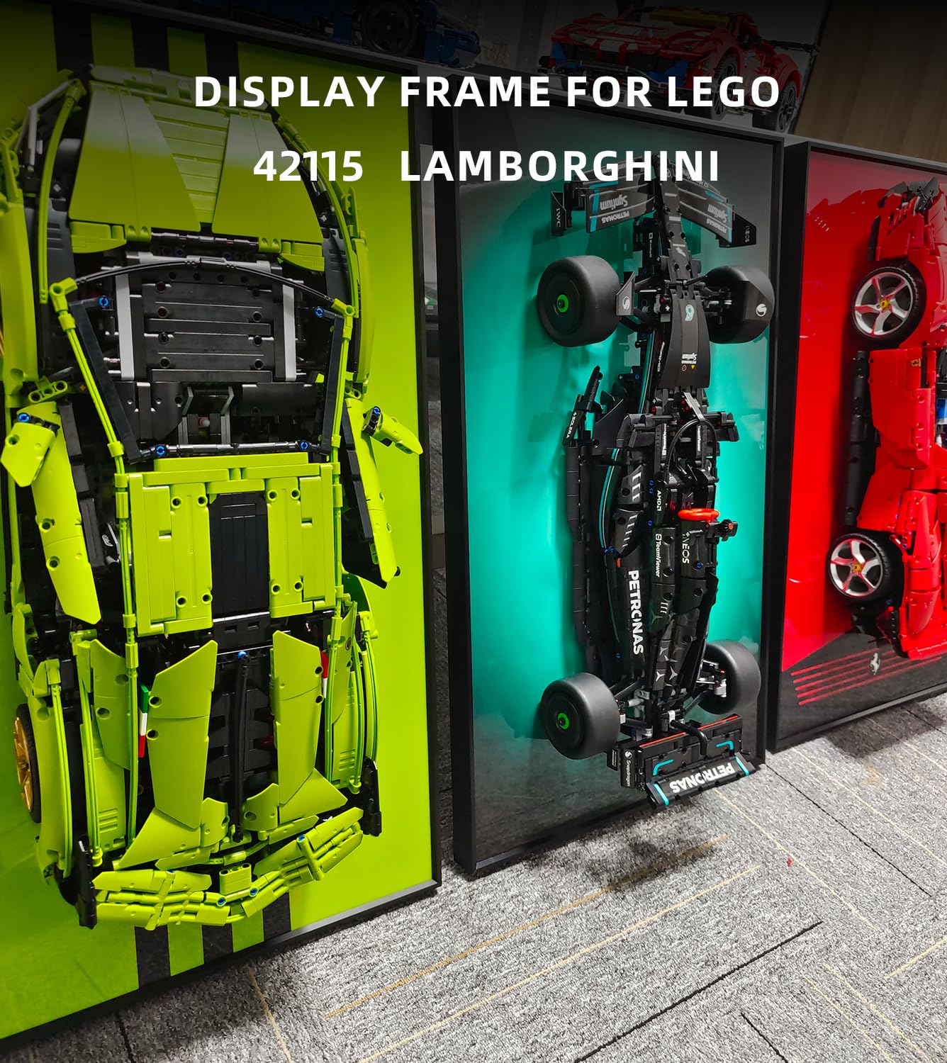 icuanuty Wandanzeigetafel für Lego Technic Mercedes AMG F1 W14 E 42171 Performance Car, Erwachsene Dekorative Gemälde, Display Wandtafel für Lego-Modellauto, Geschenke für Lego Mercedes F1, 75x45 cm