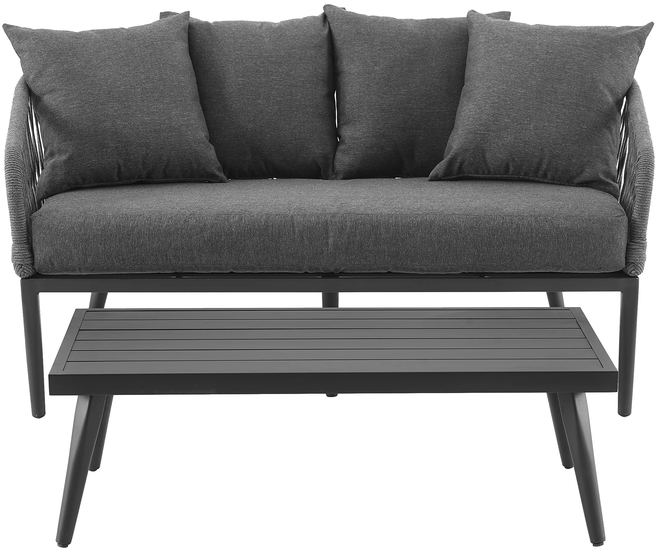 CO7330MB-CL Dover - Juego de 2 piezas de cuerda para exteriores (sofá biplaza, mesa de café), negro mate con cojines de carbón 2