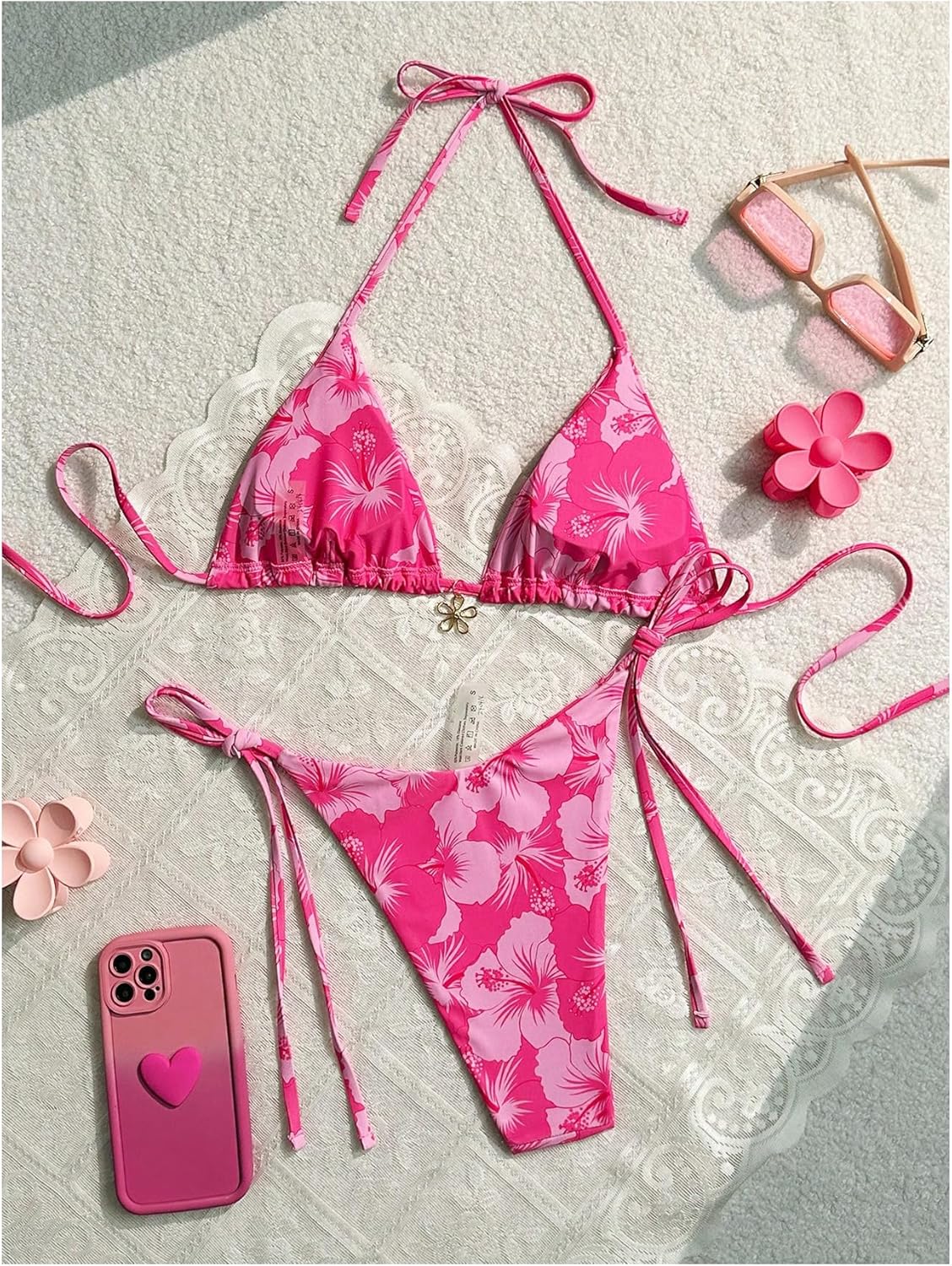 GORGLITTER Women's Floral Bow String Bikini Set Triangle Halter Swimsuit High Cut Summer Bathing Suit Swimwear 2025 - Image 2